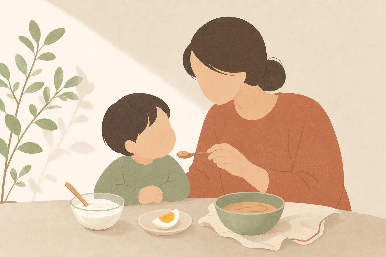 이유식 알레르기 식품 도입 글의 커버 — 달걀·땅콩버터·요구르트가 담긴 작은 접시